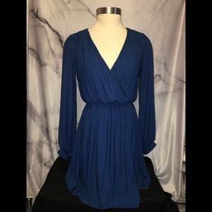 Lush Dark Blue V Neck Dress